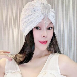 White Sequin Turban Headwrap - Women Accessories Breezora Sparkly Sequin Hair Bonnet Head Wrap Scarf Turban  main image 4