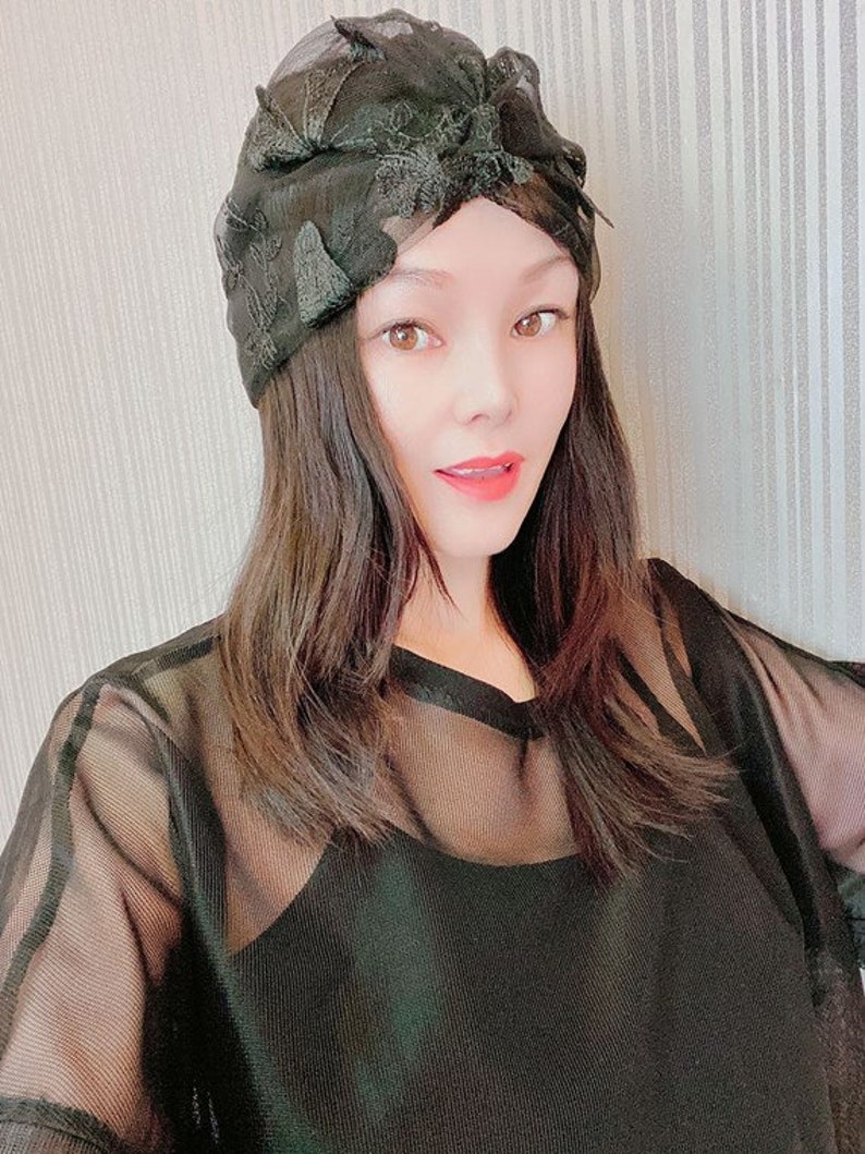 Butterfly Embroidery Black Tulle Turbanwomen's Fashion Etsy
