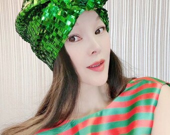 Green Sequin Headwrap Turban with Floral Accent
GEL8 0526 Bright Green Sequin 3D Floral Turban,soft Skin-friendly  main image 3