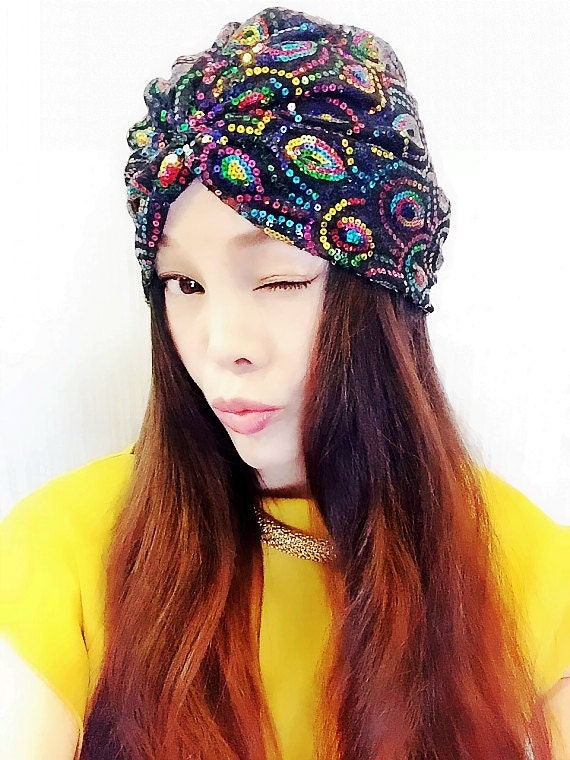 Peacock Sequin Turbanwedding Fashion Turban Vintage | Etsy
