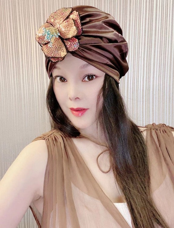Turban-brown Rhinestone Satin Turban，wedding Fashion Turban  display picture 3