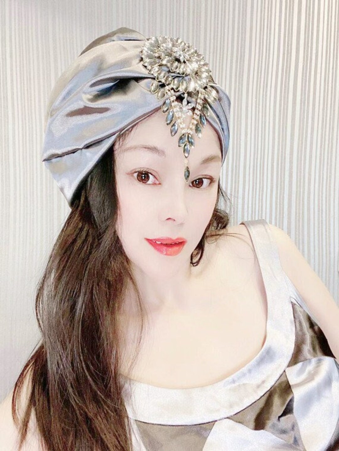 Elegant Silver Turban with Rhinestone Accents Rhinestones Turban - Etsy main image 2