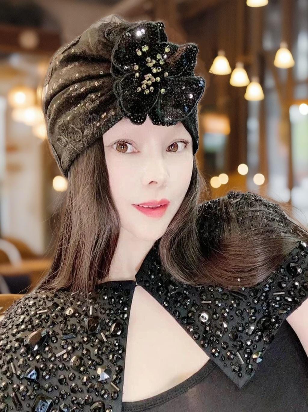 Vintage Silver Satin Pleated Turban Hat‎ Rhinestone Pearl Brooch Elegant Glamour Bohend Women main image 3