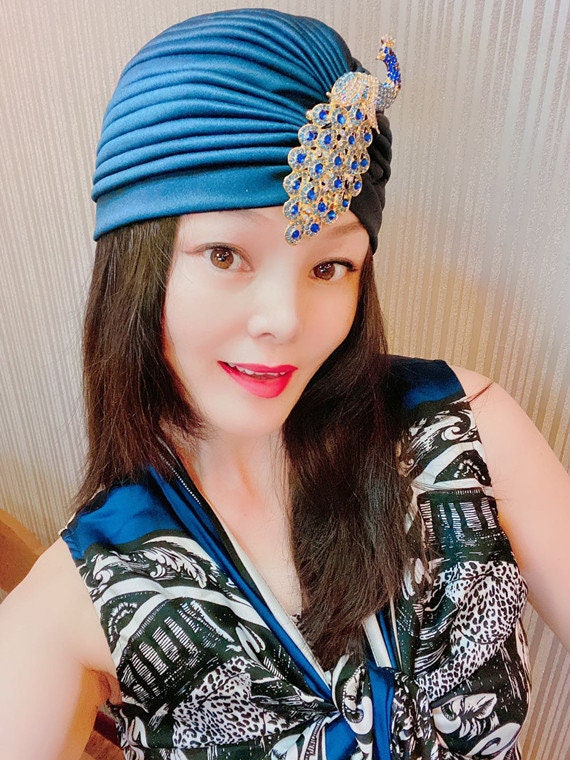 Royal Blue Peacock Jewel Turbanwomen Turbansfull - Etsy