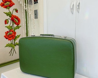 Vintage hard shell suitcase green 20” wide