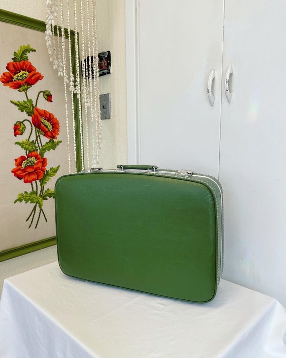 Vintage hard shell suitcase green 20” wide - image 1