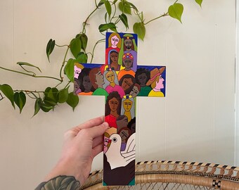 Vintage painted cross El Salvador wall hanging