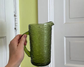 Vintage green textured glass pitcher