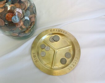 Vintage brass coin dish divided