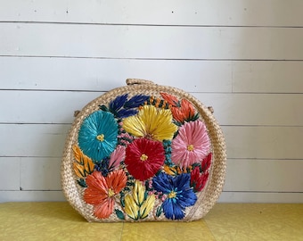 Vintage straw and raffia suitcase