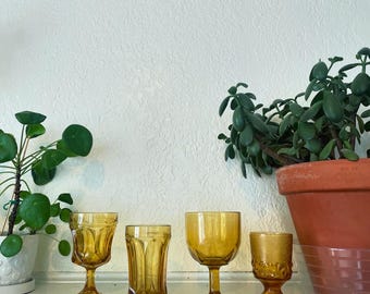 Vintage mismatched amber goblets/set of four