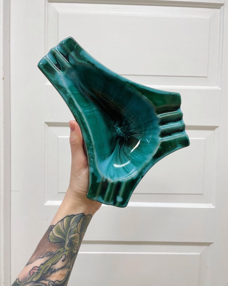 Vintage glazed green ashtray image 1