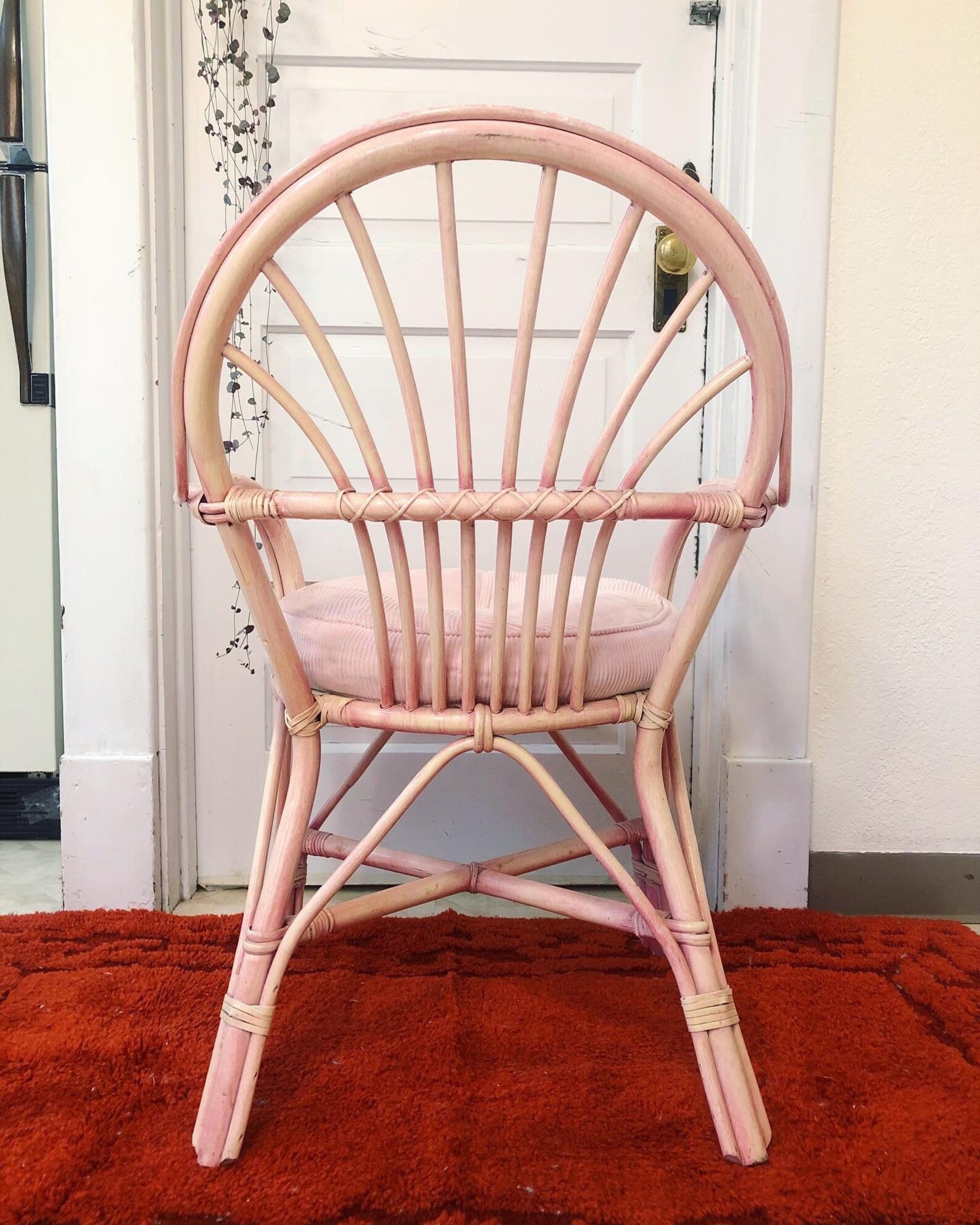 Vintage rattan chair/pink vintage chair/adult size Etsy