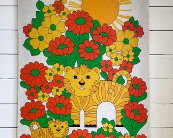 Vintage stretched fabric art 60s/70s tiger jungle print