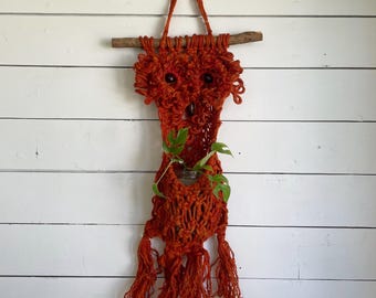Vintage macrame owl plant holder