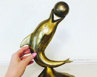 Large vintage brass dolphin/11.25" tall