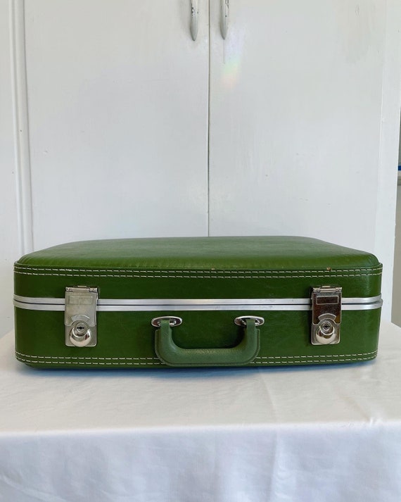 Vintage hard shell suitcase green 20” wide - image 3
