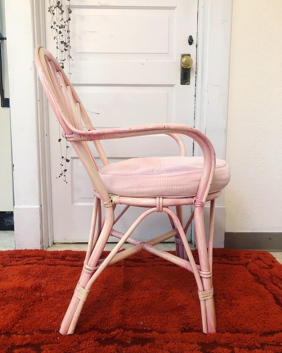 Vintage rattan chair/pink vintage chair/adult size Etsy