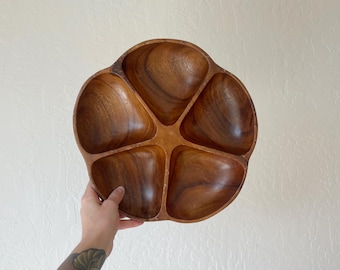 Vintage monkey pod divided tray
