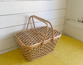 Vintage rattan picnic basket