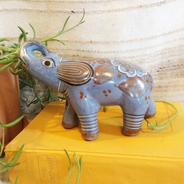 Tonala elephant figurine/vintage Mexican pottery animal