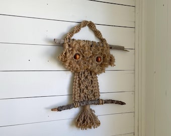 Vintage macrame owl wall hanging