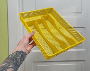 Vintage yellow plastic utensil organizer