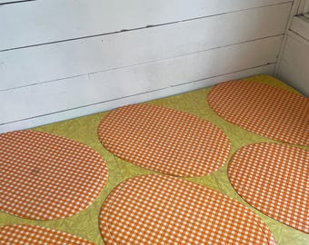 Vintage vinyl orange gingham placemats/set of six