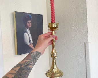 Vintage tall brass candlestick holder