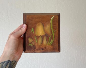 Vintage painted mushroom wooden plaque