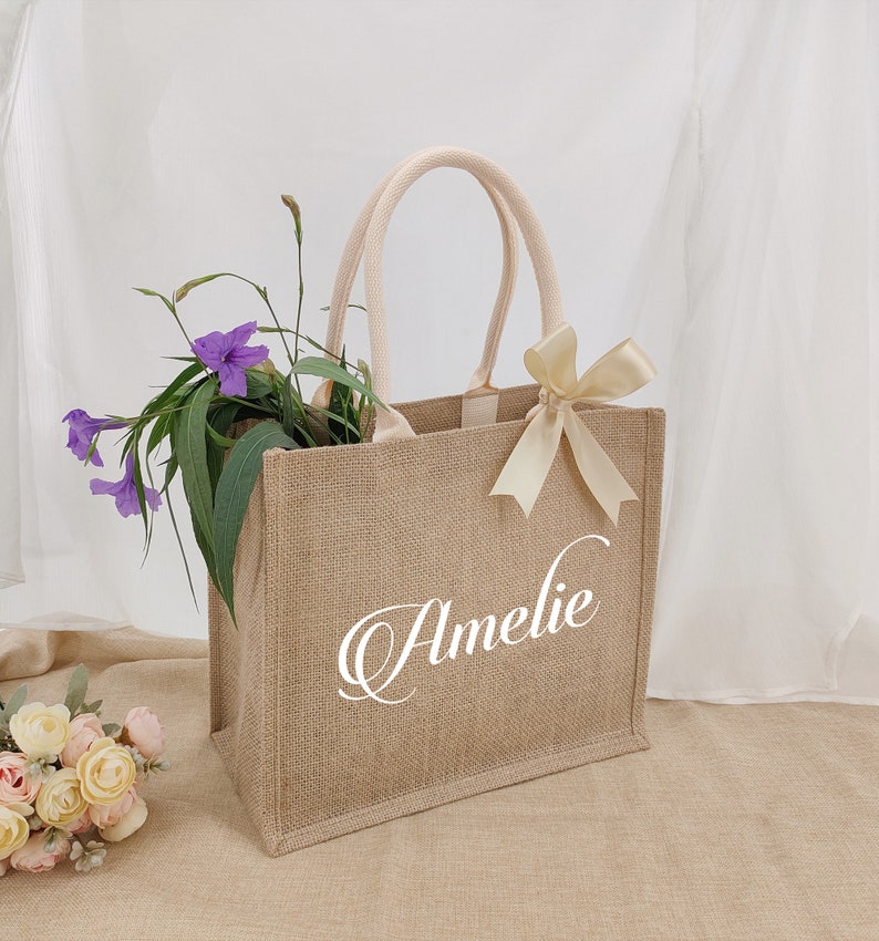 Personalized Burlap Tote Best Day Ever Wedding Welcome Bag Beach Jute Gift Favor Bridesmaid Bachelorette Sleepover Birthday Party Bag image 5