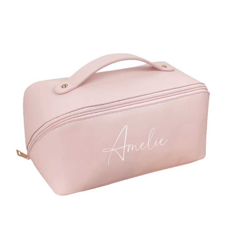 Personalised cosmetic bag with monogram custom makeup bag personalized gift for her,personalised gift for bridesmaid,Travel makeup bag A Pink