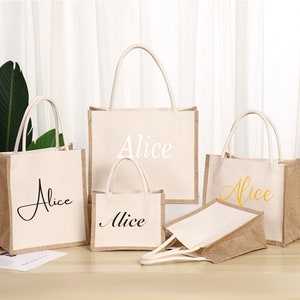 Personalisierte Tasche Geschenk Taschen-Brautjungfer Sackleinen Tragetaschen-Brautjungfer Tasche Geschenk-Name Jute Tragetasche-Thanksgiving Geschenk-Hochzeitsgeschenk-Party Geschenk tasche