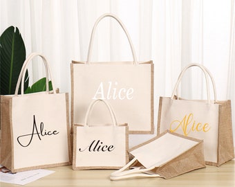 Personalized Tote Gift Bags-Bridesmaid Burlap Tote Bags-Bridesmaid Bag gift-Name Jute Tote Bag-Thanksgiving Gift-Wedding Gift-party gift bag