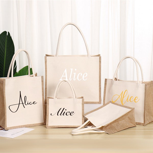 Personalized Tote Gift Bags-Bridesmaid Burlap Tote Bags-Bridesmaid Bag gift-Name Jute Tote Bag-Thanksgiving Gift-Wedding Gift-party gift bag