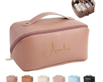 Personalized Cosmetic Bag: Monogrammed Vegan Leather Makeup Organizer