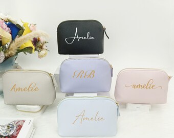 Personalised leather makeup bag,Personalised cosmetic bag with monogram,personalized gift for her,Bridesmaid gift ,Christmas gift, A