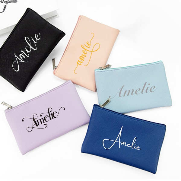 Gepersonaliseerde cosmetische tas, aangepaste lederen make-up tas, cadeau voor bruidsmeisje, organisator, bruidsmeisje feesttas, cadeau voor haar, Maid of Honor Gift