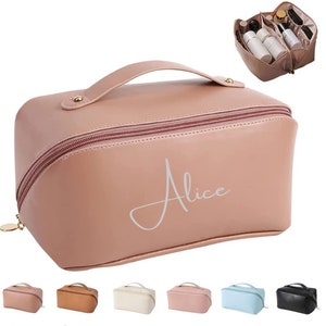 Personalised cosmetic bag with monogram custom makeup bag personalized gift for her,personalised gift for bridesmaid,Travel makeup bag A Champagne