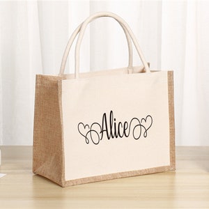 Brautjungfer Sackleinen Tragetaschen, personalisierte Trage Geschenk Taschen-Brautjungfer Tasche Geschenk-Name Jute Tragetasche-Thanksgiving Geschenk-Hochzeitsgeschenk-Party Geschenk tasche