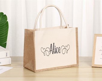 Bridesmaid Burlap Tote Bags,Personalized Tote Gift Bags-Bridesmaid Bag gift-Name Jute Tote Bag-Thanksgiving Gift-Wedding Gift-party gift bag