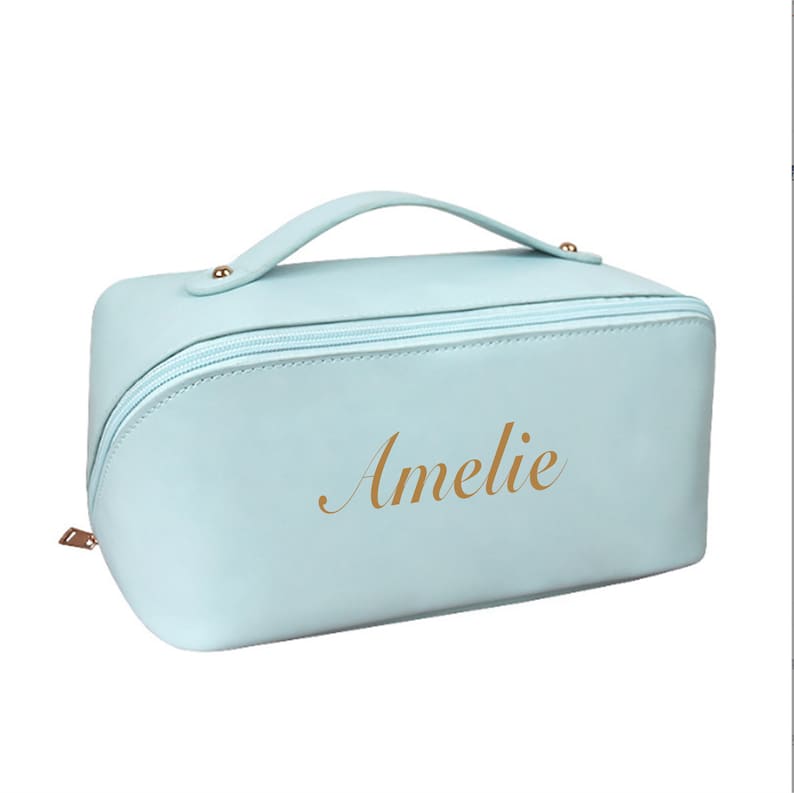 Personalised cosmetic bag with monogram custom makeup bag personalized gift for her,personalised gift for bridesmaid,Travel makeup bag A Blue