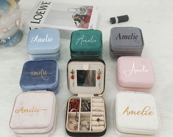 Joyero de viaje personalizado, organizador de pendientes cuadrados, caja de regalo para dama de honor para hermana, regalo para ella, regalos navideños, regalo de San Valentín