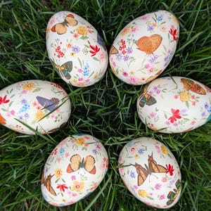 Set of 3 Large 4" Decoupage Easter Eggs, Butterflies and Spring Floral Eggs