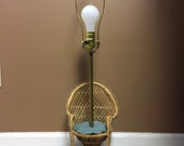Vintage Retro Kitschy Handcrafted Wicker Rattan Doll Chair Lamp