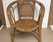 Vintage Retro SMALL CHILD Size Natural Wicker Rattan Barrel Back Chair