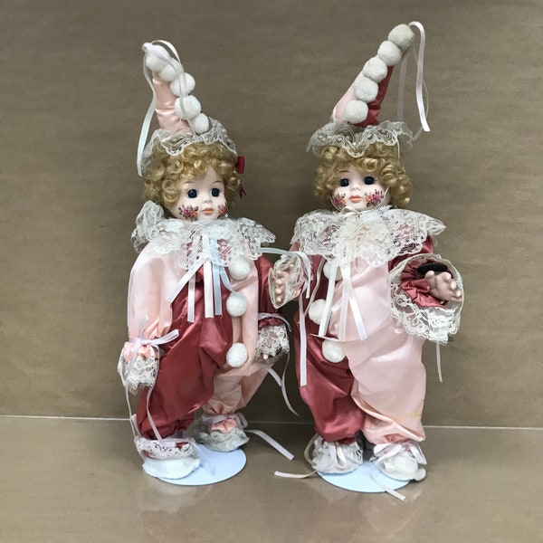 Vintage Estate Lot of 2 Brinn’s Porcelain Dolls Victorian Clowns