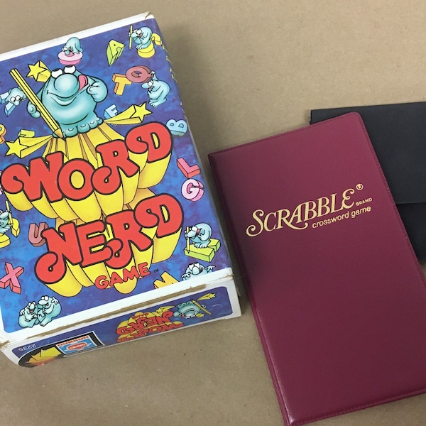 Vintage 1970's Word Game Lot Hasbro Word Nerd Game 1979 & Travel Scrabble