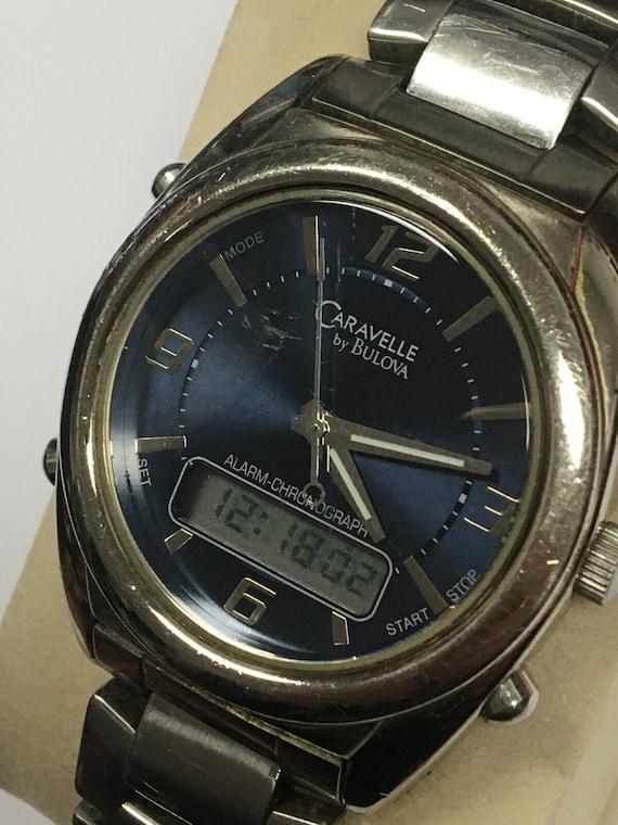 Vintage Caravelle by Bulova Alarm Chronograph Mens Watch Blue Dial 43C12 Etsy