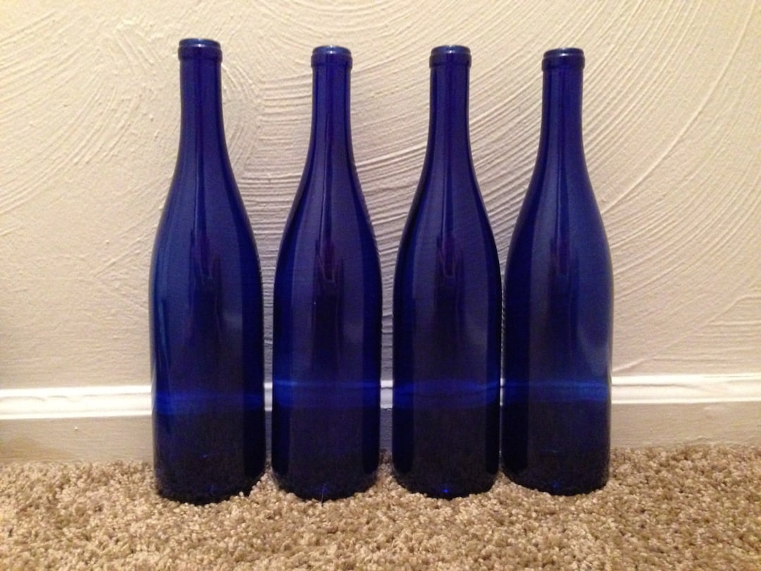 4 Wine Bottles, Cobalt Blue Etsy